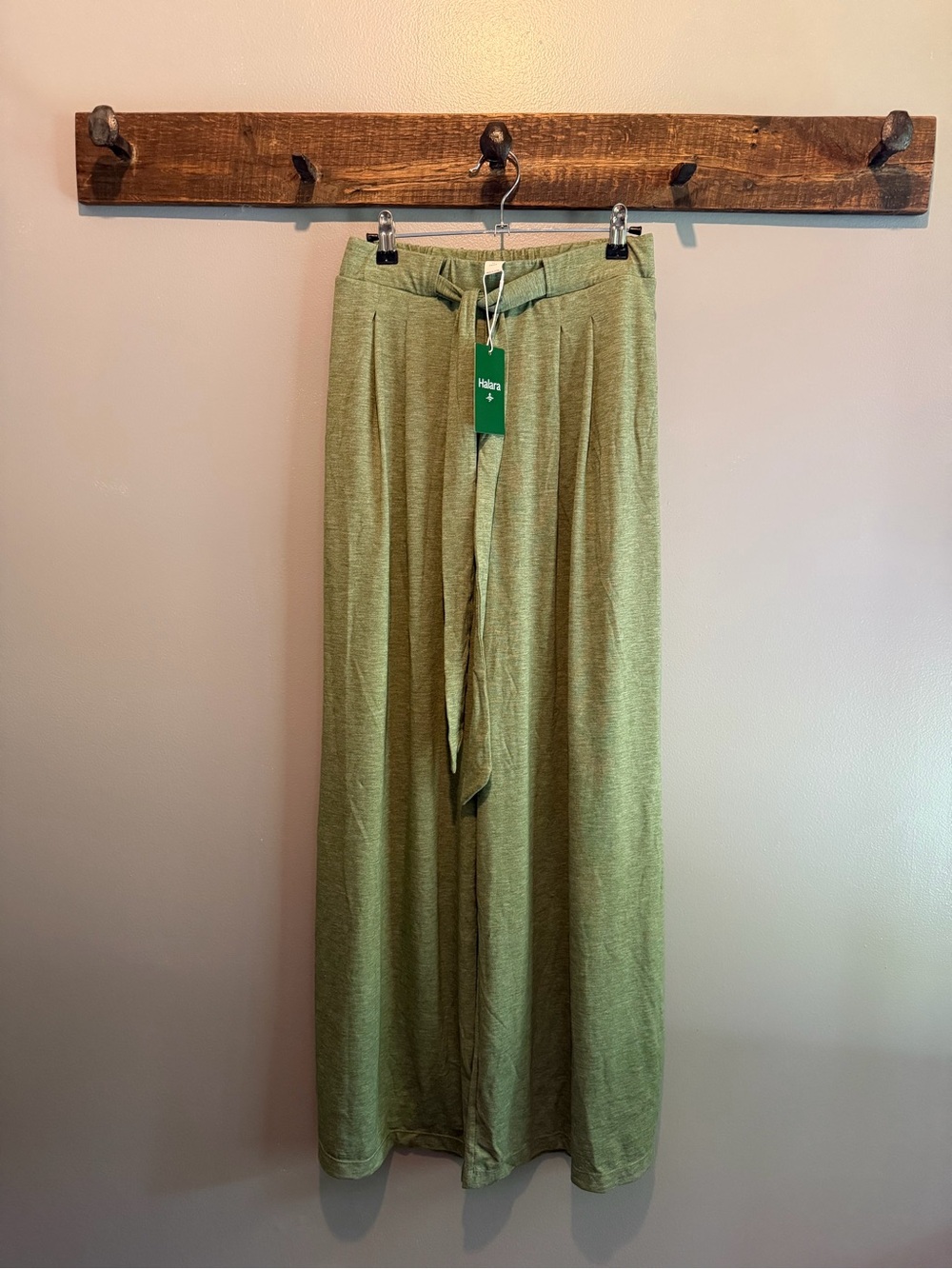 HALARA Sage Green Wide-Leg Tie Waist Pants